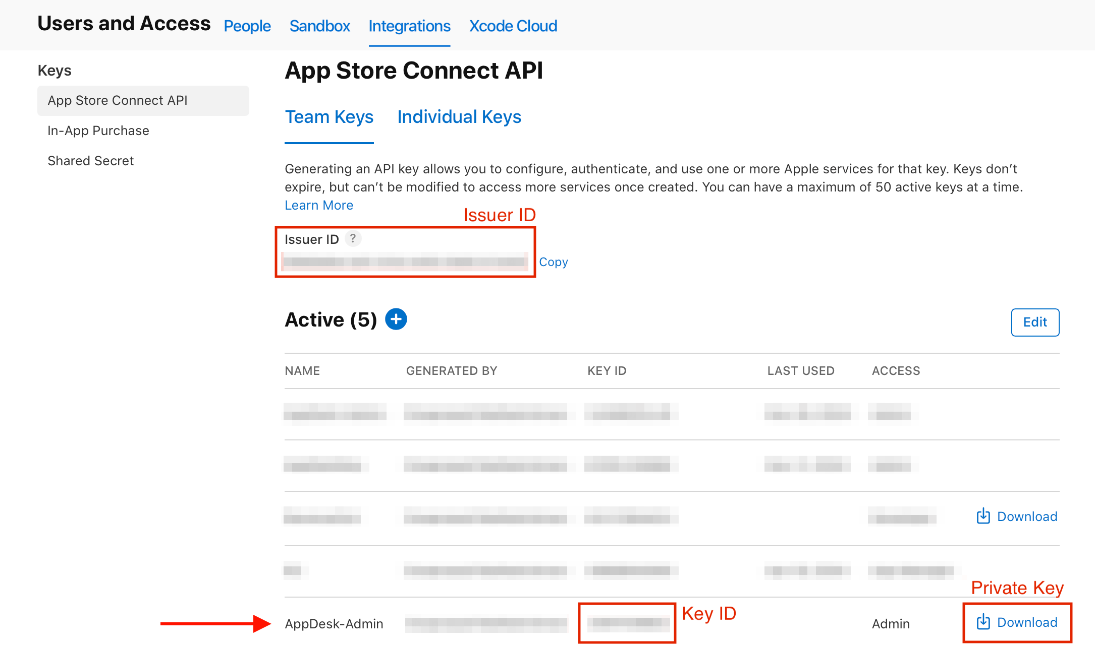 App Store Connect - Download the private key .p8 file
